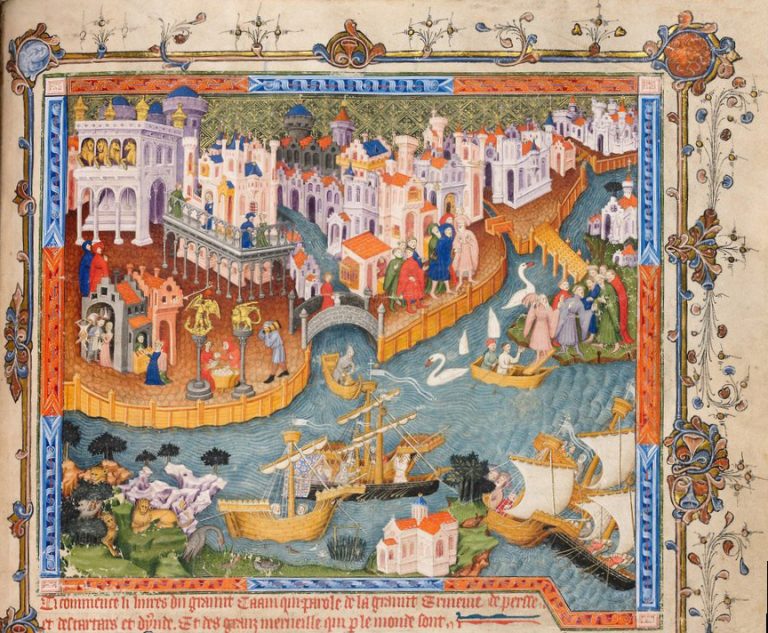 La partenza di Marco Polo da Venezia © Bodleian Library, Oxford, MS. Bodl. 264, pt. III, fol 218r